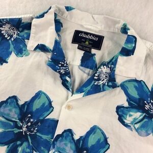 Chubbies Mens XL White Blue Floral Print Short Sleeve Button Up Shirt
